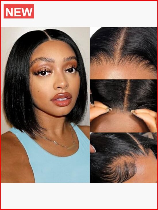 Glueless Bob Wig Human Hair Pre Plucked Pre Cut 180% Density 5x5 HD Lace Front main image 6